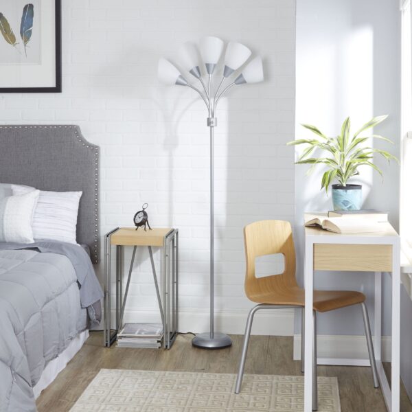 Mainstays 5-Light Multihead Floor Lamp, Silver with White Shade and a Metal Base - Image 3