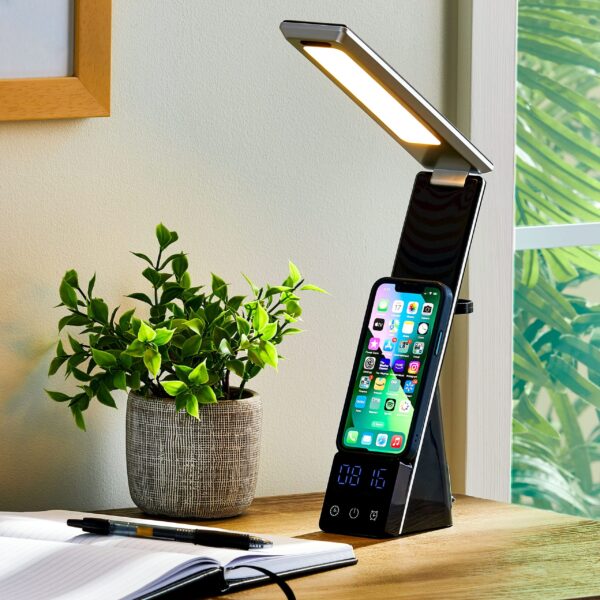 Mainstays 10.9' 5-in-1 LED Dimmable Wireless Charging Foldable Hinge Desk Lamp - Image 4