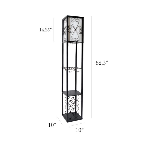 Simple Designs 62.5" 3-Shelf Etagere Storage & Wine Rack Floor Lamp with LED Bulb, Black - Image 3
