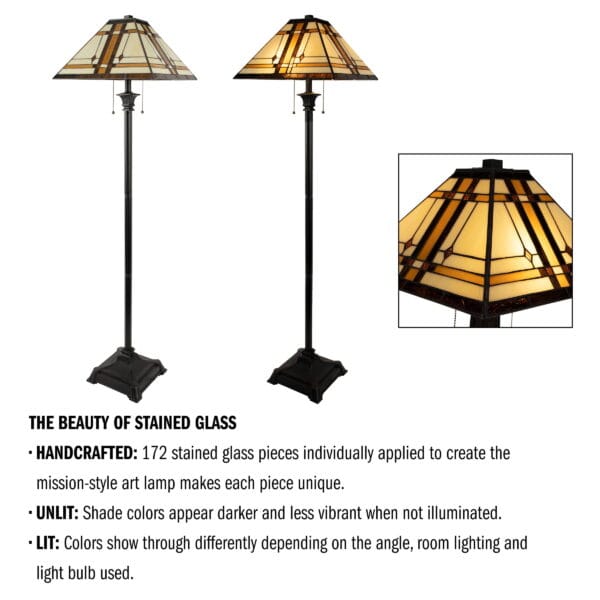 Lavish Home 61” Tiffany Style Floor Lamp with Mission Design Art Glass Shade - Image 5
