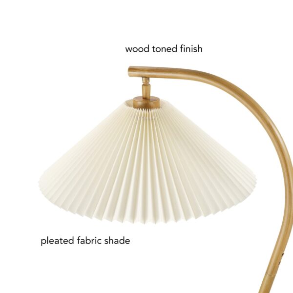 Novogratz x Globe 62" Wood Toned Floor Lamp with White Pleated Fabric Shade - Image 4