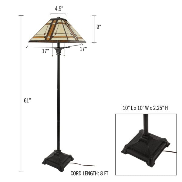 Lavish Home 61” Tiffany Style Floor Lamp with Mission Design Art Glass Shade - Image 7