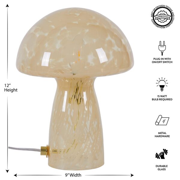 Urban Shop Novelty Glass Mushroom Lamp, Orange Tortoise, 12" H, Plug-in - Image 5