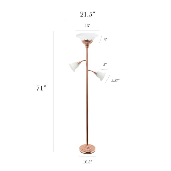 Elegant Designs 71" 3-Light Floor Lamp with White Scalloped Glass Shades, Rose Gold - Image 3