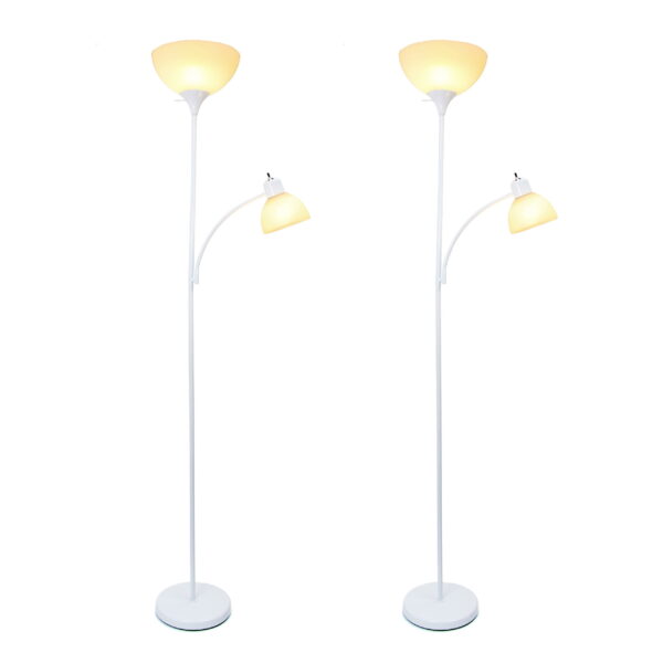 Simple Designs 71.5" 2-Pack Floor Lamp Set with Reading Light, White with White Shades - Image 2