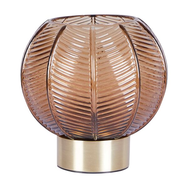 Beautiful by Drew Barrymore 8" Gold Base Table Lamp with Ribbed Glass Shade