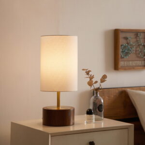 Better Homes & Gardens 16.25" Walnut and Brushed Brass Finish Woodgrain Touch Table Lamp