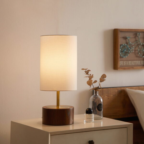 Better Homes & Gardens 16.25" Walnut and Brushed Brass Finish Woodgrain Touch Table Lamp