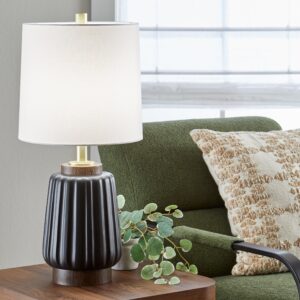 Better Homes & Gardens 24" Black Ribbed Ceramic & Wood Table Lamp