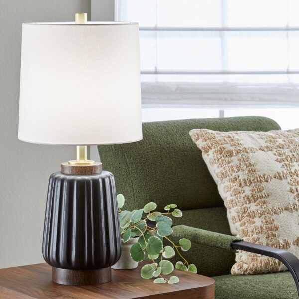 Better Homes & Gardens 24" Black Ribbed Ceramic & Wood Table Lamp