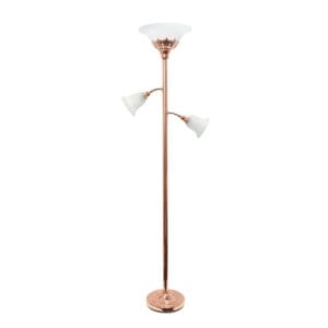 Elegant Designs 71" 3-Light Floor Lamp with White Scalloped Glass Shades, Rose Gold