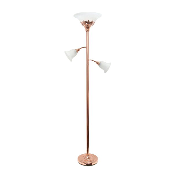 Elegant Designs 71" 3-Light Floor Lamp with White Scalloped Glass Shades, Rose Gold