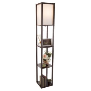 Lavish Home 62-inch Etagere LED Floor Lamp with 3 Tiers of Storage Shelving, Brown