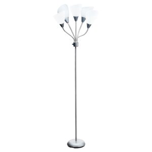Mainstays 5-Light Multihead Floor Lamp, Silver with White Shade and a Metal Base
