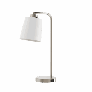 Modern Better Homes & Gardens Brushed Nickel Desk Lamp with Fabric Shade and AC Outlet, All Ages