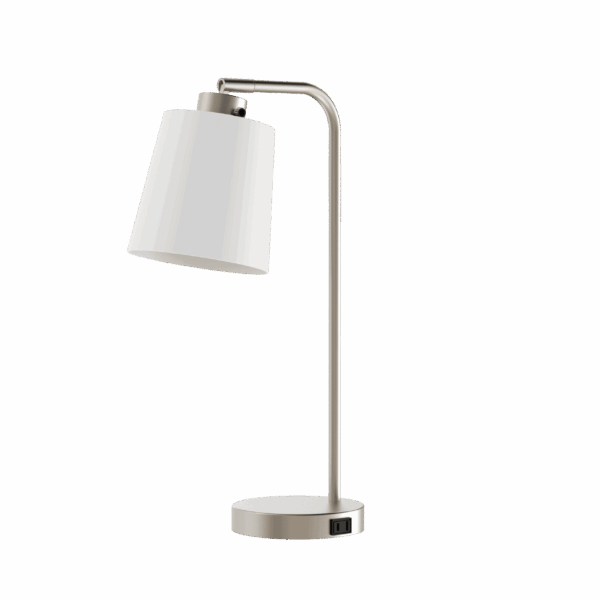 Modern Better Homes & Gardens Brushed Nickel Desk Lamp with Fabric Shade and AC Outlet, All Ages