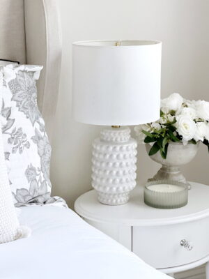 My Texas House Hob-Nail Ceramic Table Lamp - White, Brass