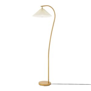 Novogratz x Globe 62" Wood Toned Floor Lamp with White Pleated Fabric Shade