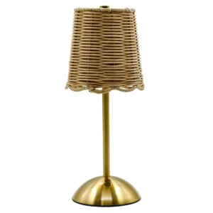 Home Decor Collection Cordless Indoor Rattan and Gold Colored Table Lamp with Touch Switch/Dimmer