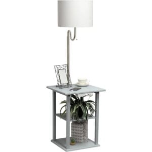 Simple Designs 57" Modern 2 Tier Floor Lamp with 2x USB 1x Outlet - Gray