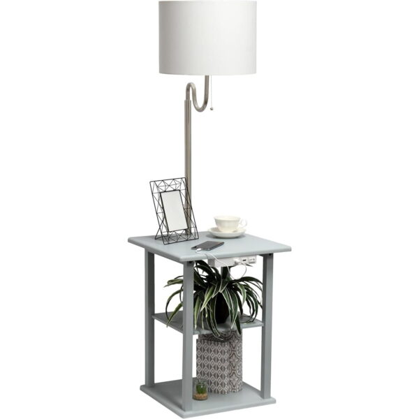 Simple Designs 57" Modern 2 Tier Floor Lamp with 2x USB 1x Outlet - Gray
