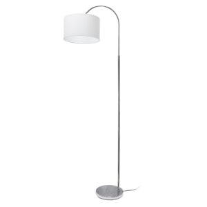 Simple Designs 66" Arched Brushed Nickel Floor Lamp with Drum Fabric Shade, White