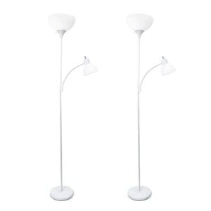Simple Designs 71.5" 2-Pack Floor Lamp Set with Reading Light, White with White Shades