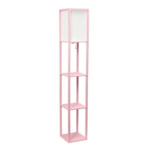 Simple Designs Wood Etagere Shelving Floor Lamp in Light Pink with Cream Shade