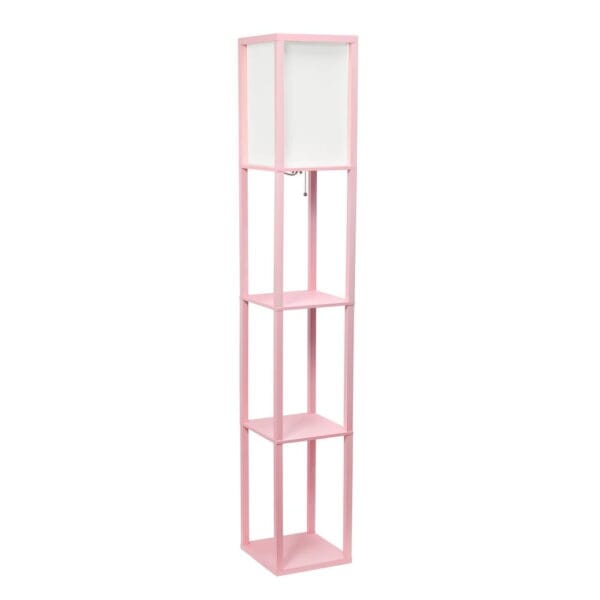 Simple Designs Wood Etagere Shelving Floor Lamp in Light Pink with Cream Shade