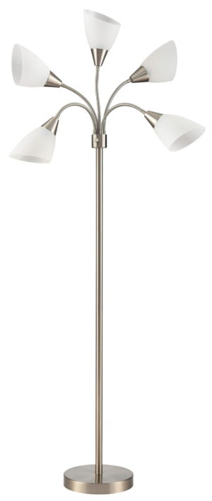 Simplee Adesso 67" Adjustable 5 Lite Brushed Steel Metal Floor Lamp, Modern, Adult , Young Adult Use