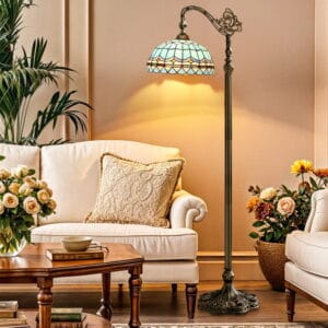 Uforic Tiffany Floor Lamp with Stained Glass Shade, Flexible Gooseneck and Foot Switch for Bedroom (Bulb Excluded)