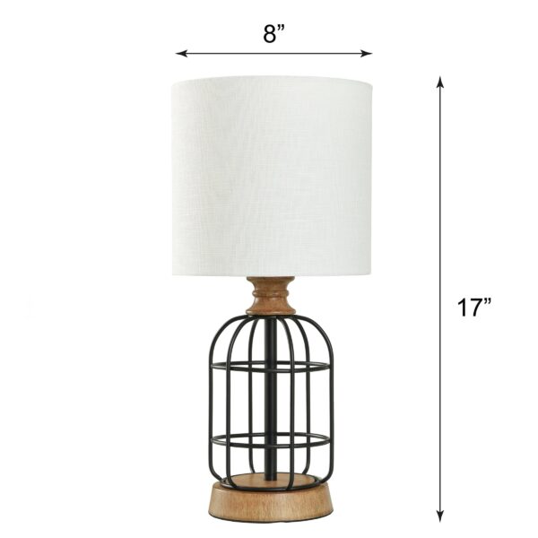(2 pack) Mainstays Black Metal Cage Table Lamp with Wood Accents and Drum Shade, 17" - Image 6