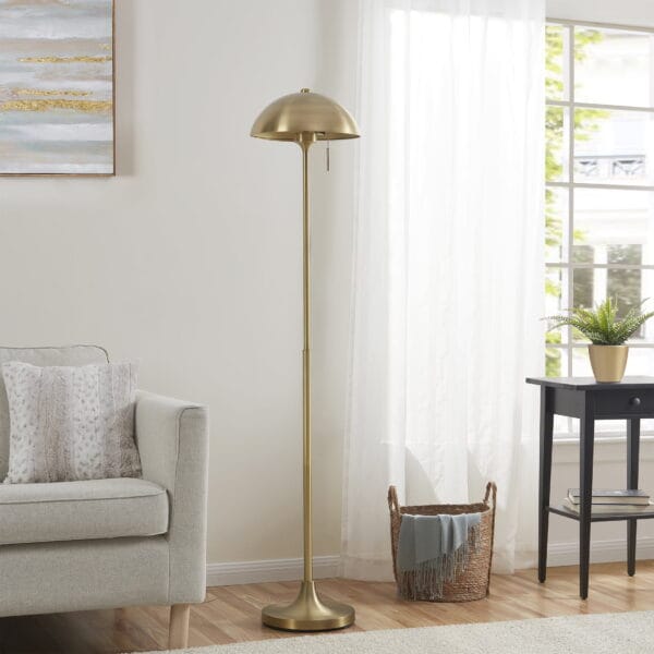 Better Homes & Gardens 62" Modern Pull-chain Brass Floor Lamp with Brass Dome - Image 2