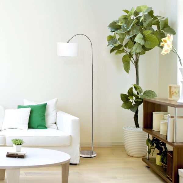 Simple Designs 66" Arched Brushed Nickel Floor Lamp with Drum Fabric Shade, White - Image 5