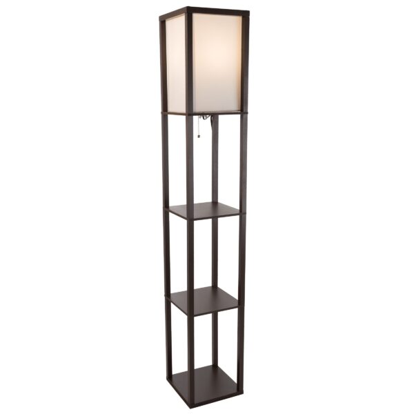 Lavish Home 62-inch Etagere LED Floor Lamp with 3 Tiers of Storage Shelving, Brown - Image 2