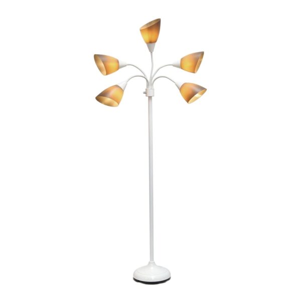 5 Light Adjustable Gooseneck White Floor Lamp with Gray Shades - Image 2