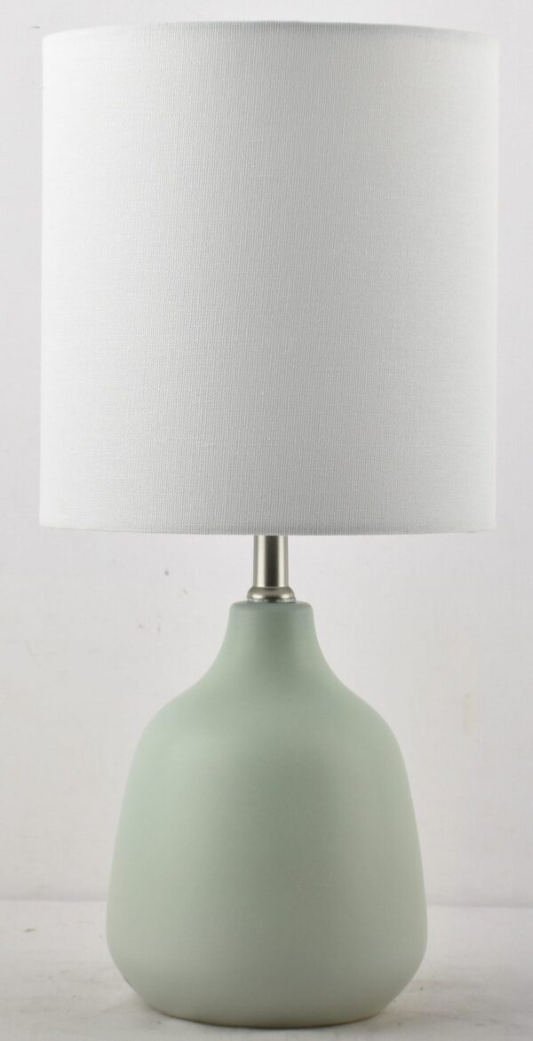 (2 pack) Mainstays 16" Sage Ceramic Table Lamp with White Linen Shade - Image 2