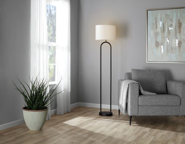 (4 pack) Mainstays 64" Dual Pole Arch Metal Floor Lamp, Black Finish with White Fabric Drum Shade - Image 4