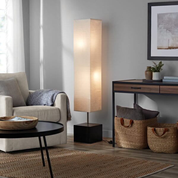 (2 pack) Mainstays 58" Modern White Rice Paper Floor Lamp with Dark Wood Finish Base - Image 3