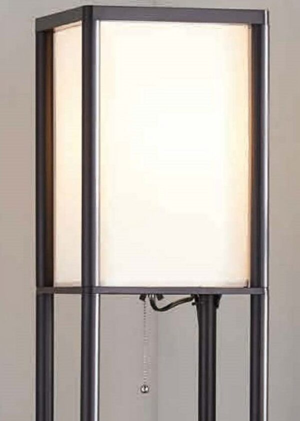 Mainstays 62" Plastic Black Shelf Floor Lamp, Sustainable White Fabric Shade ,Modern Design, New Condition, Adult and Dorm Room Use - Image 4