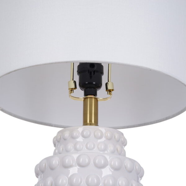My Texas House Hob-Nail Ceramic Table Lamp - White, Brass - Image 3