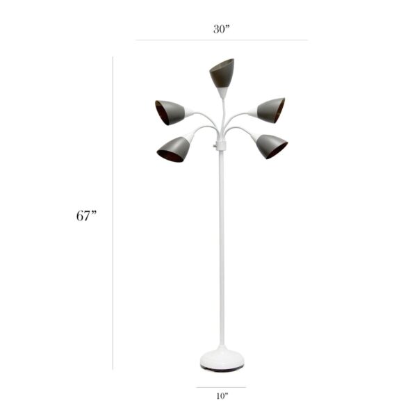 5 Light Adjustable Gooseneck White Floor Lamp with Gray Shades - Image 3