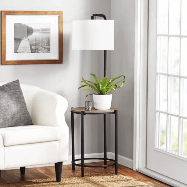 (2 pack) Mainstays 54-inch Mid-Century Style Floor Lamp, with Faux Wood Finished Table - Image 3