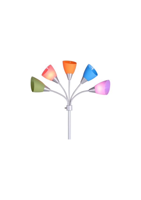 (4 pack) Mainstays 5 Light Floor Lamp, Multi-Color Shades, Metal Silver Finish, Modern, Young Adult Use - Image 5