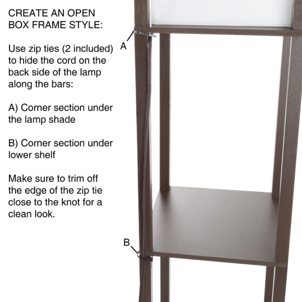 Lavish Home 62-inch Etagere LED Floor Lamp with 3 Tiers of Storage Shelving, Brown - Image 5