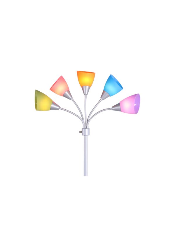(4 pack) Mainstays 5 Light Floor Lamp, Multi-Color Shades, Metal Silver Finish, Modern, Young Adult Use - Image 3