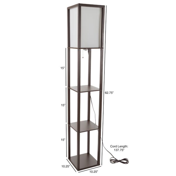 Lavish Home 62-inch Etagere LED Floor Lamp with 3 Tiers of Storage Shelving, Brown - Image 6