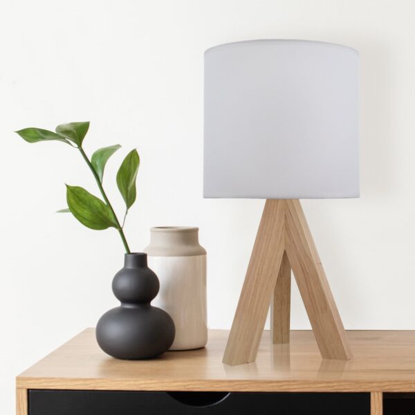 Mainstays Tripod Oak Table Lamp with Classic White Fabric Shade, 16.75"H, One Size - Image 4