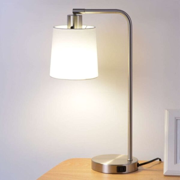 Modern Better Homes & Gardens Brushed Nickel Desk Lamp with Fabric Shade and AC Outlet, All Ages - Image 6