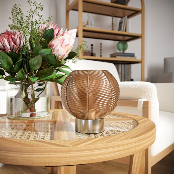 Beautiful by Drew Barrymore 8" Gold Base Table Lamp with Ribbed Glass Shade - Image 2